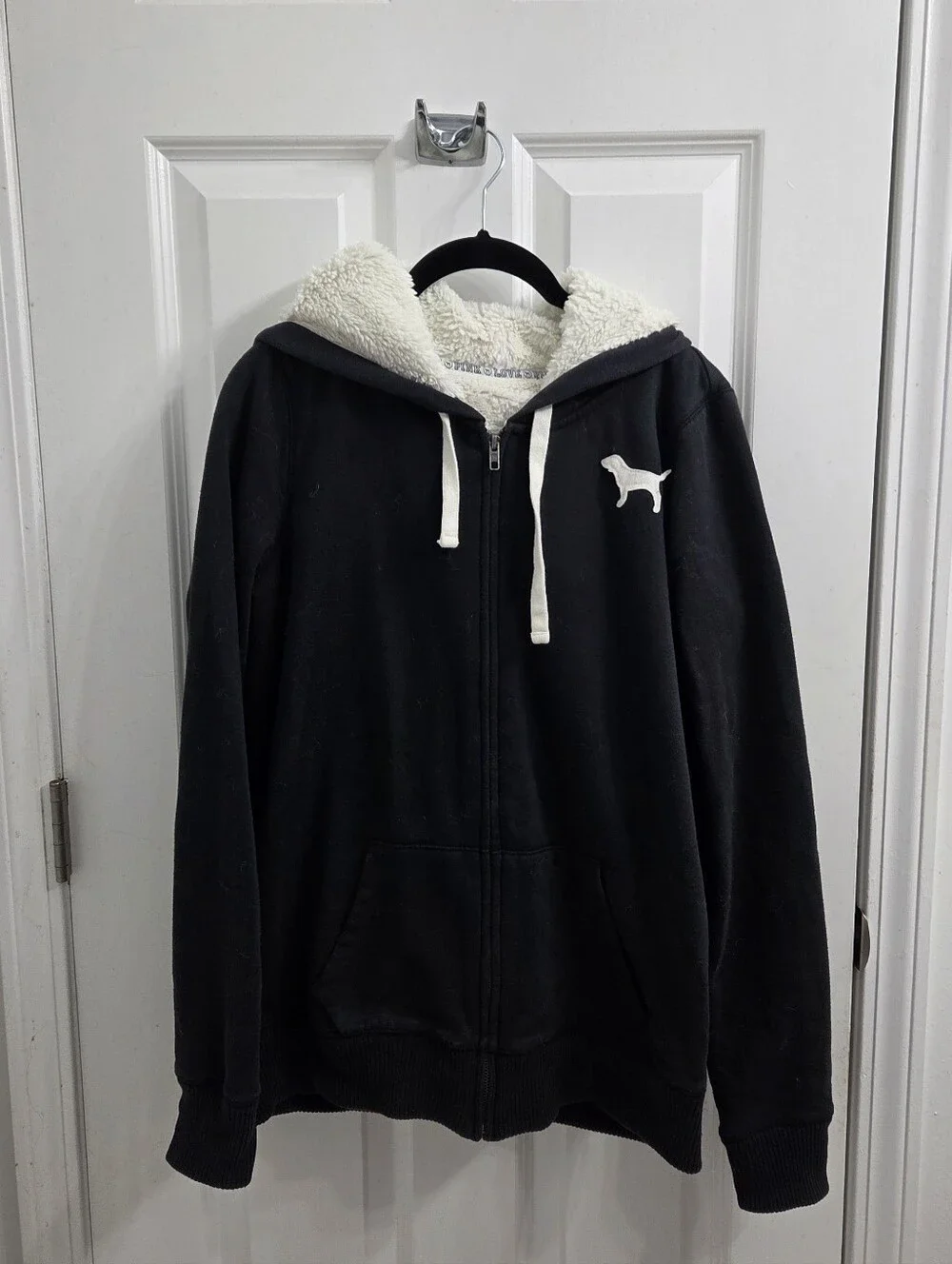 Y2K PINK Victoria's Secret Black Jacket with Cream Sherpa Lining